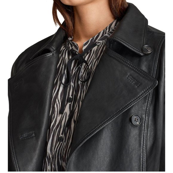 ALLSAINTS • Deebee Black Leather Double Breasted Blazer Jacket • UK 8 US 4 - Picture 5 of 13